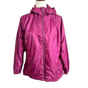 LL Bean Jacket Women L Reg Dark Pink Windbreaker Zip Hooded Coat Lightweight